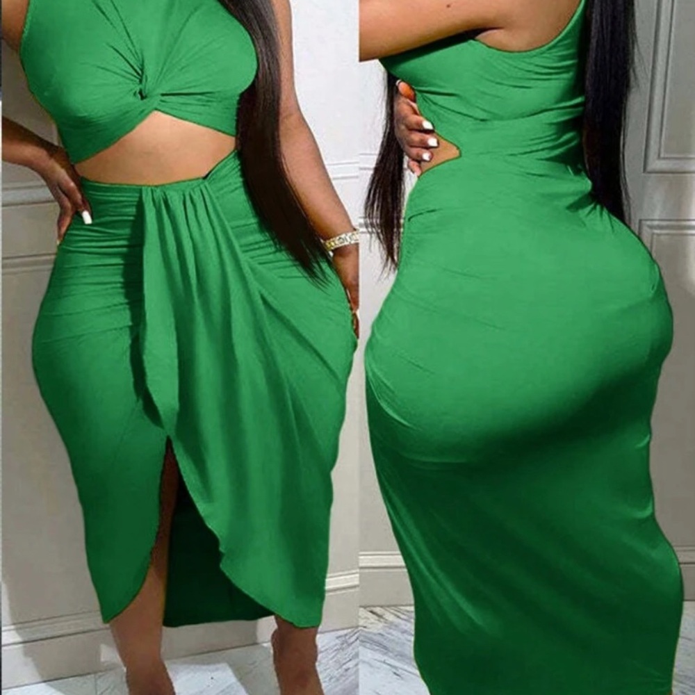 SHEIN Green Cutout Midi Dress